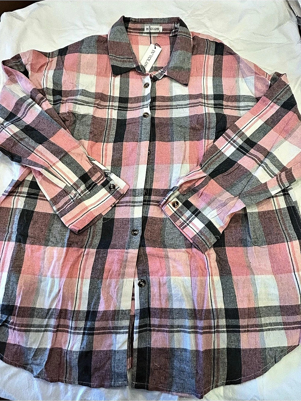 IN'VOLAND Plaid Button Down Shirt Pink & Black 3X NWT